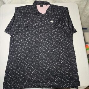 DUNNING Golf Polo Mens XXL Black Pink Abstract Performance Stretch Coolmax AOP